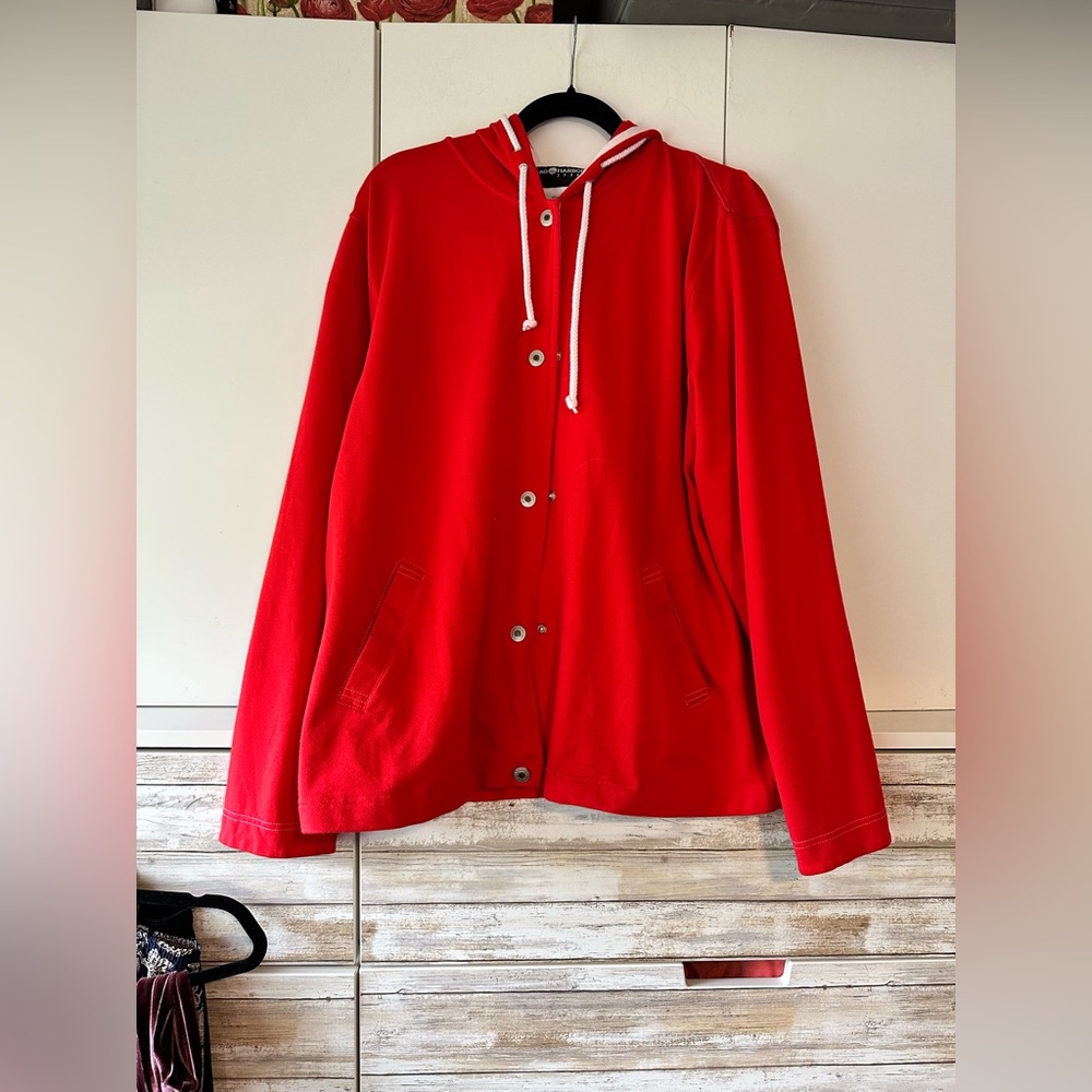 ❤️ Sag Harbor Sport Red Snap Front Hoodie Sweatshirt XL Pockets Casual